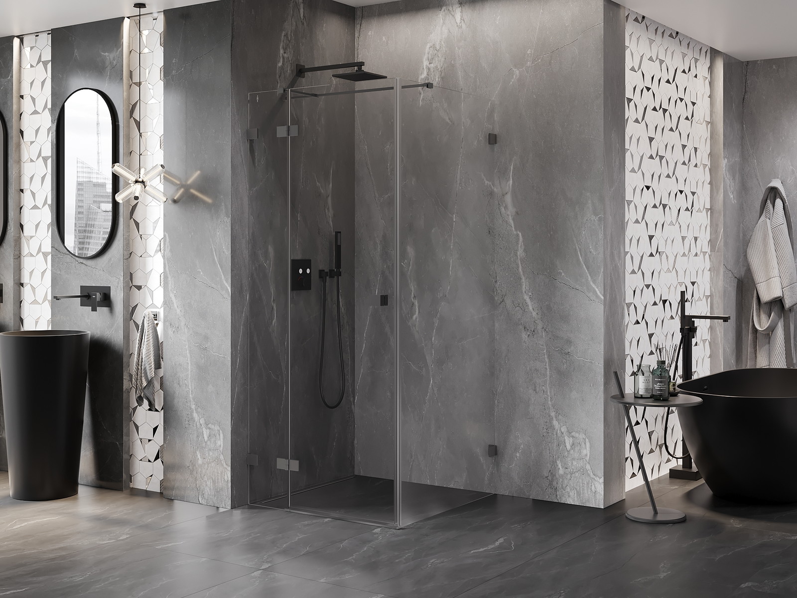 Mexen Lunar T kabina prysznicowa uchylna lewa 90 x 90 cm, transparent, gun metal - 834T-090-090-95-00-L